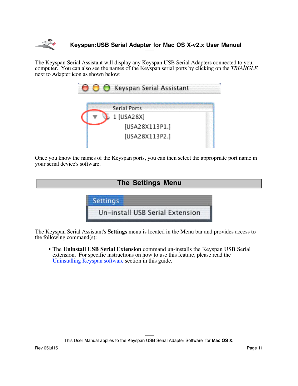 The settings menu | Keyspan USA-19 User Manual | Page 11 / 43