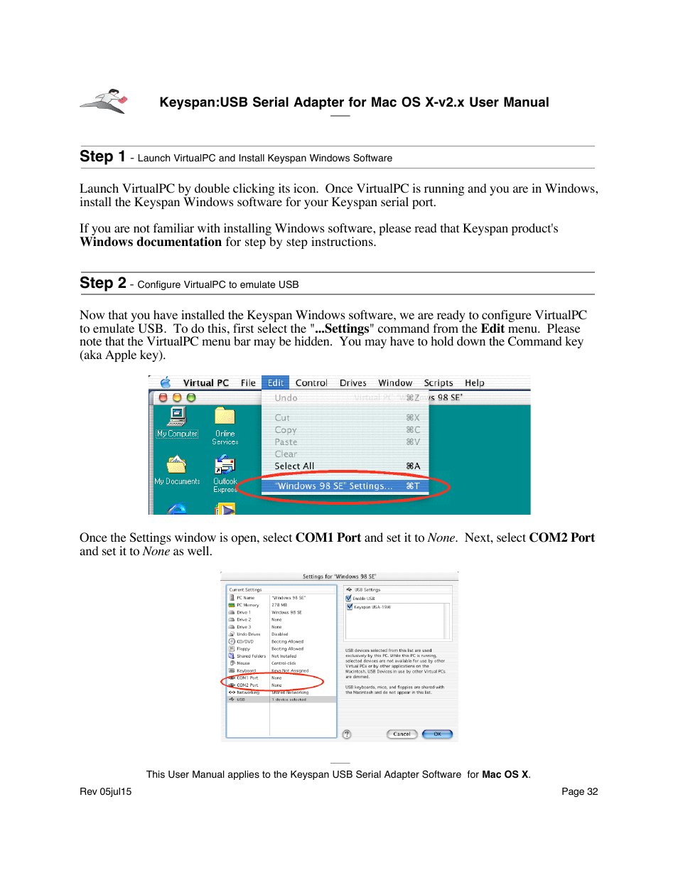 Step 1, Step 2 | Keyspan USA-19 User Manual | Page 32 / 43