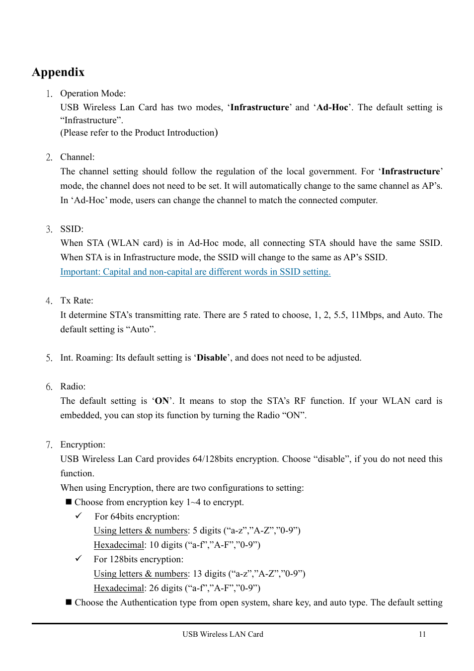 Appendix | Keyspan USB Wireless LAN CARD none User Manual | Page 12 / 13