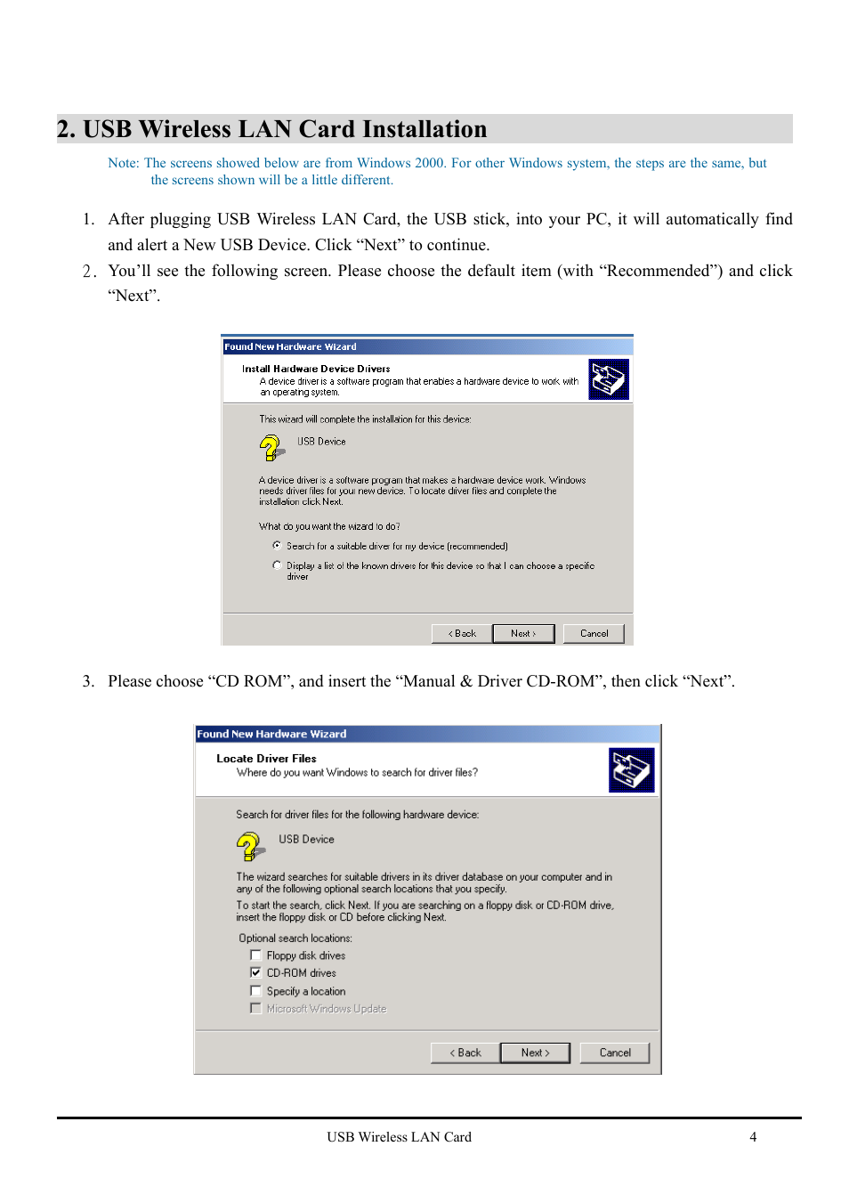 Usb wireless lan card installation | Keyspan USB Wireless LAN CARD none User Manual | Page 5 / 13