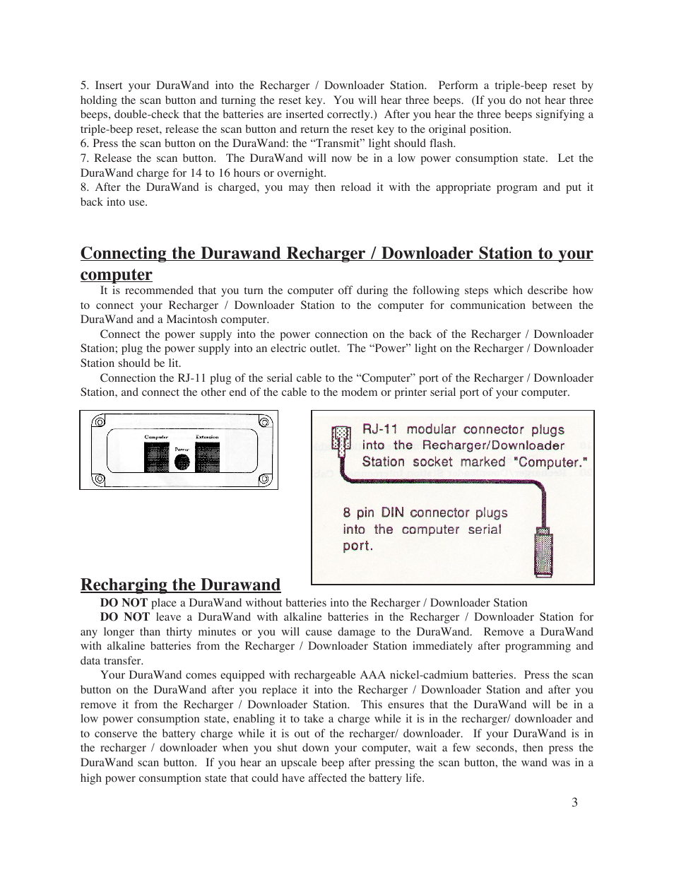 Recharging the durawand | Keyspan Alexadria DuraWand Portable Scanner User Manual | Page 4 / 8