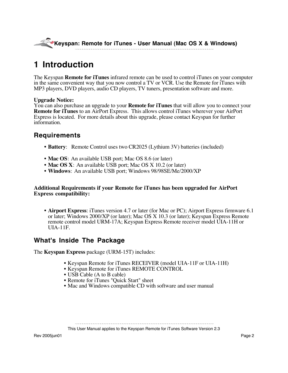 1 introduction | Keyspan URM-17A User Manual | Page 2 / 36