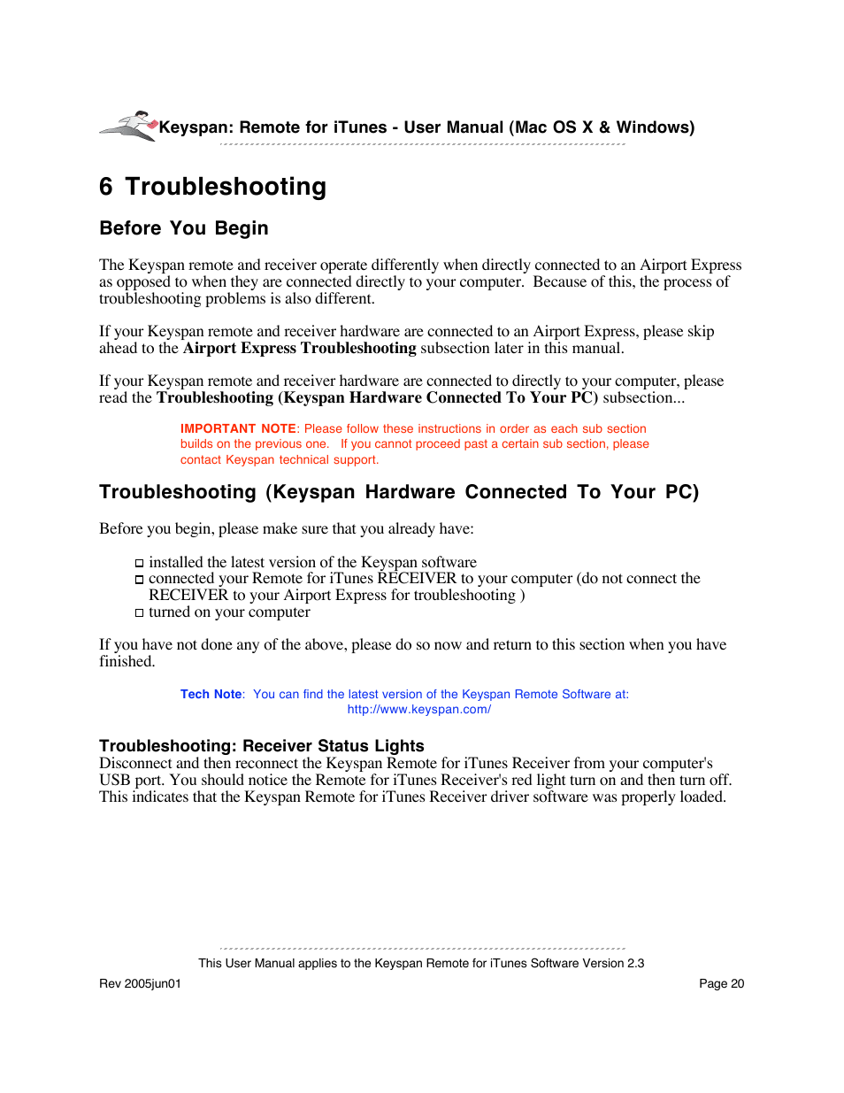 6 troubleshooting | Keyspan URM-17A User Manual | Page 20 / 36