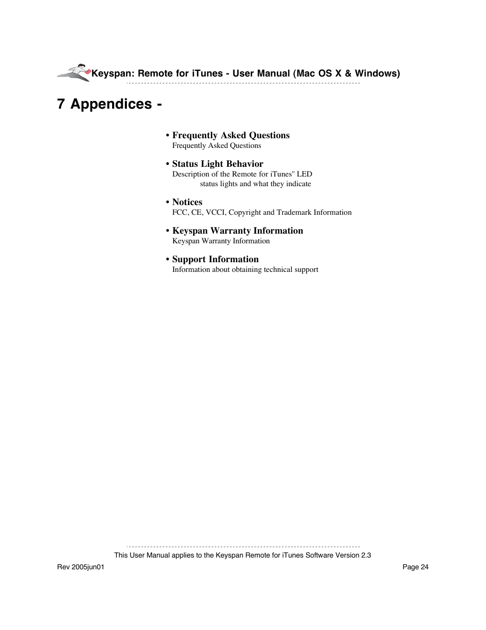 7 appendices | Keyspan URM-17A User Manual | Page 24 / 36