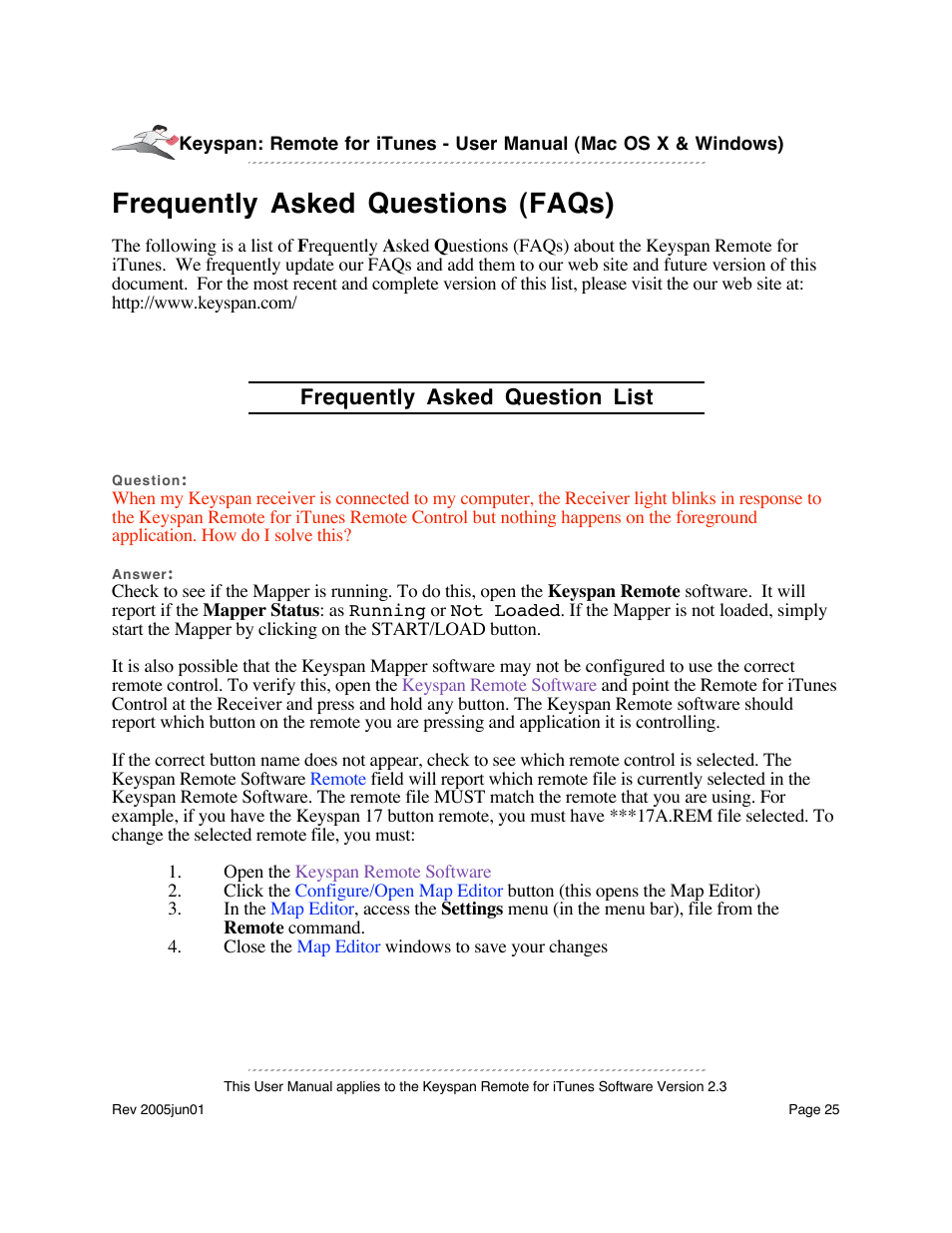Frequently asked questions (faqs) | Keyspan URM-17A User Manual | Page 25 / 36