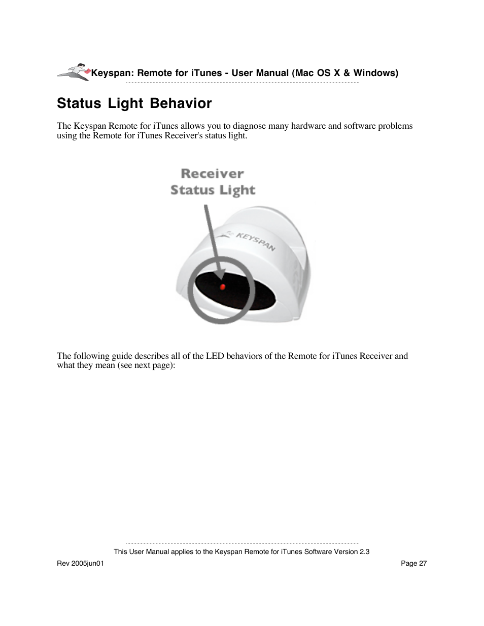 Status light behavior | Keyspan URM-17A User Manual | Page 27 / 36