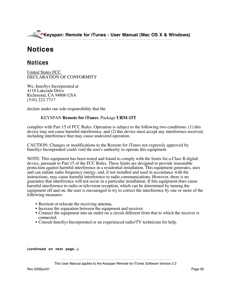 Notices | Keyspan URM-17A User Manual | Page 30 / 36