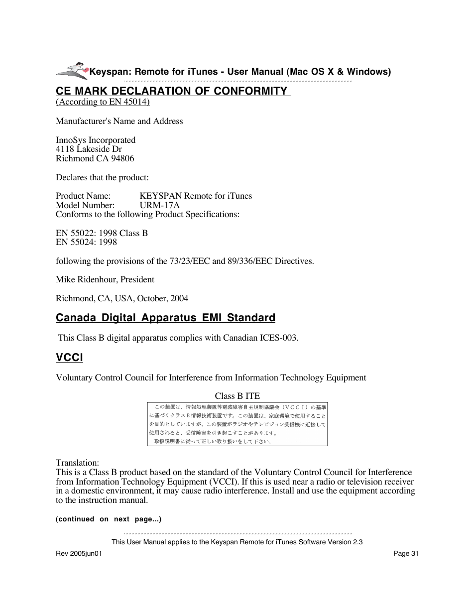 Keyspan URM-17A User Manual | Page 31 / 36
