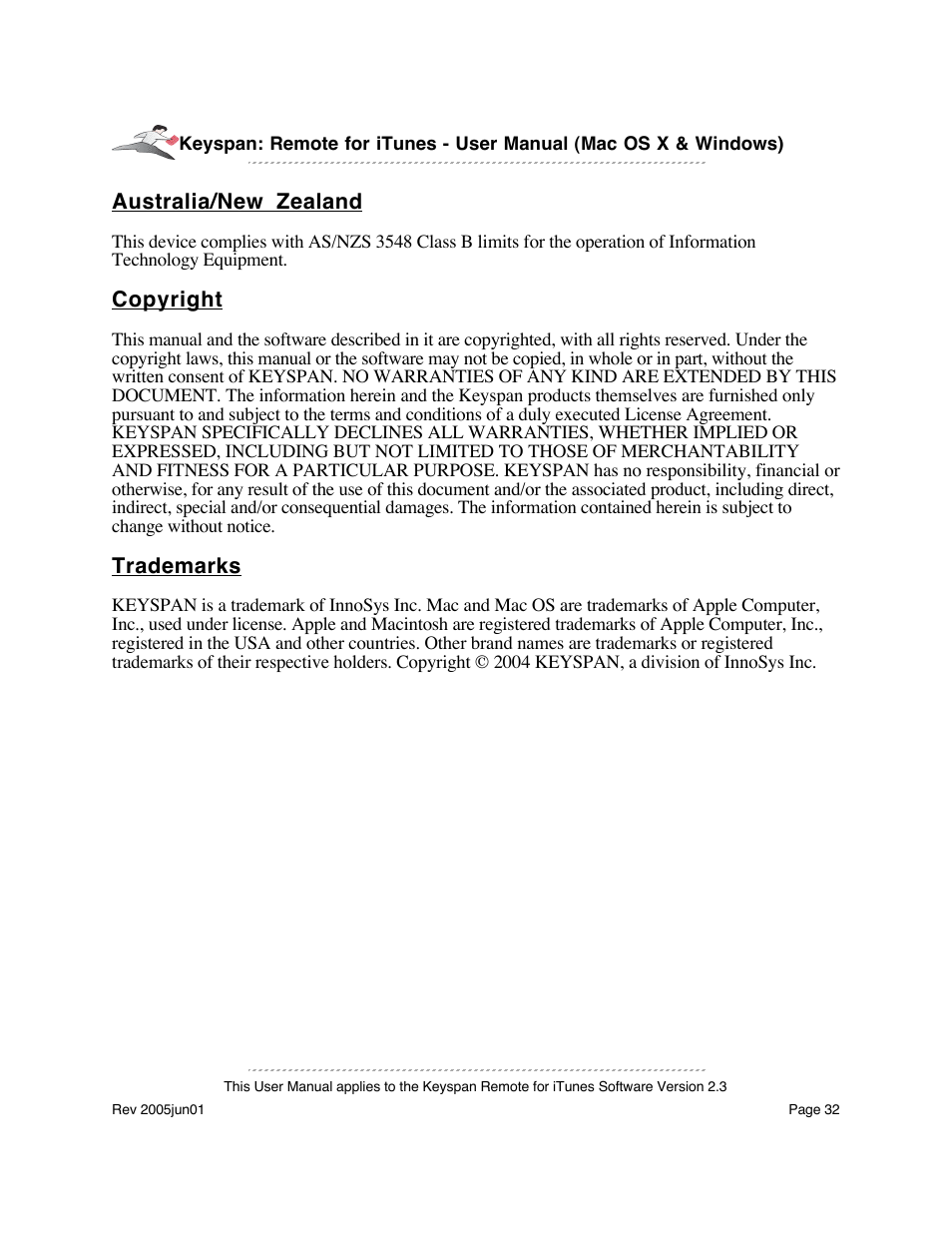 Keyspan URM-17A User Manual | Page 32 / 36