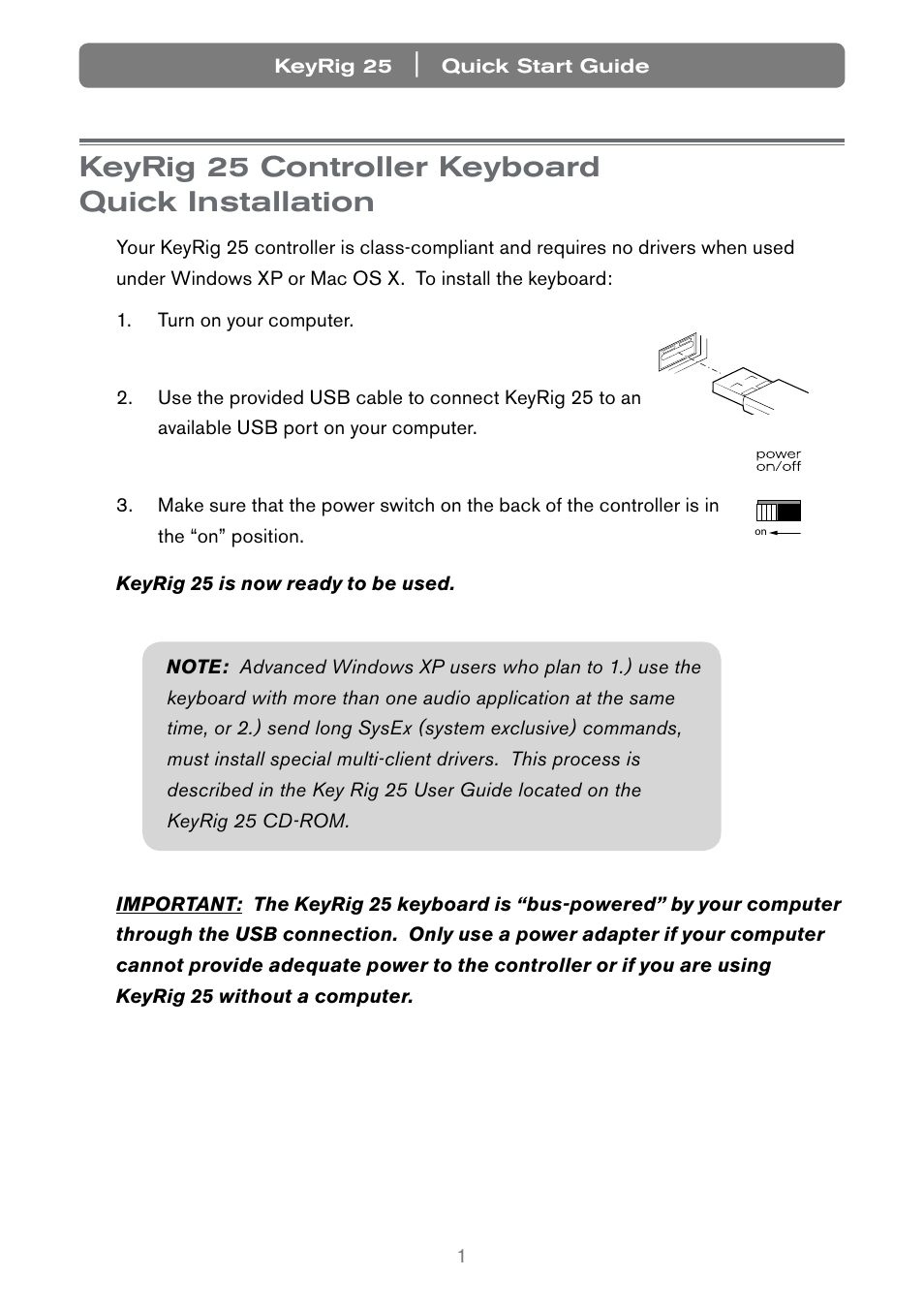 Keyrig 25 controller keyboard quick installation | Keyspan Keyrig25 User Manual | Page 2 / 10