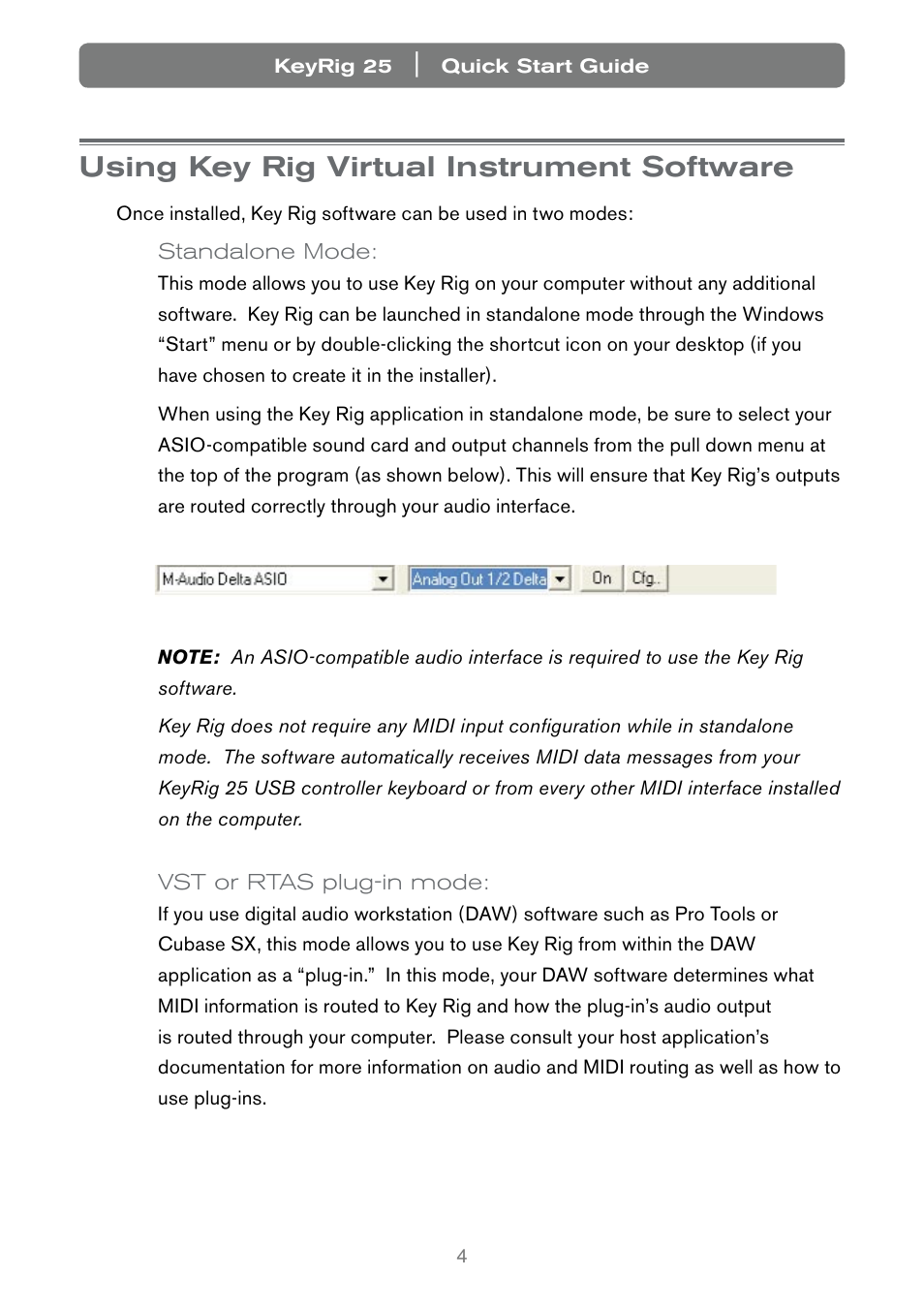 Using key rig virtual instrument software | Keyspan Keyrig25 User Manual | Page 5 / 10