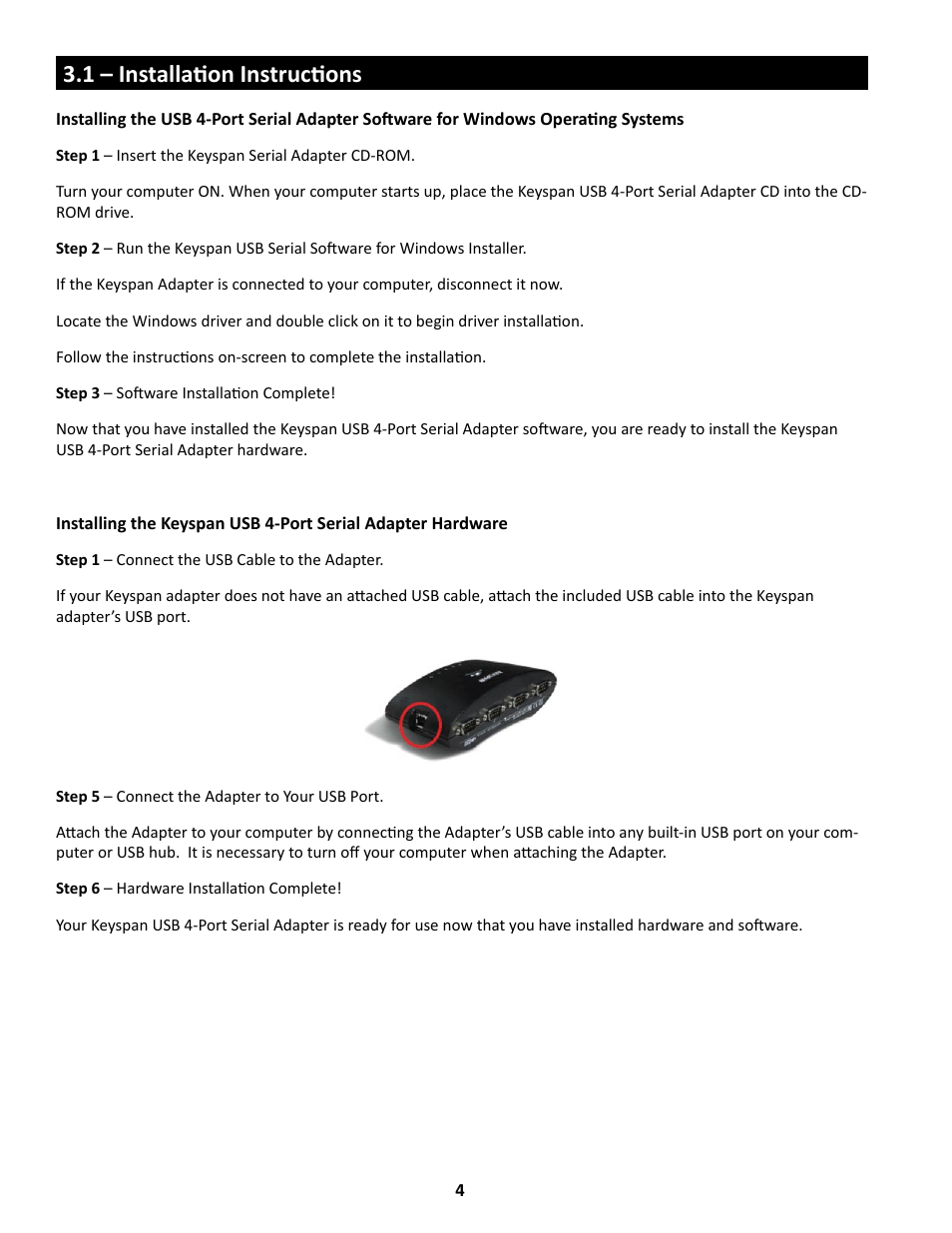 1 – installation instructions | Keyspan USA-49WG User Manual | Page 4 / 23