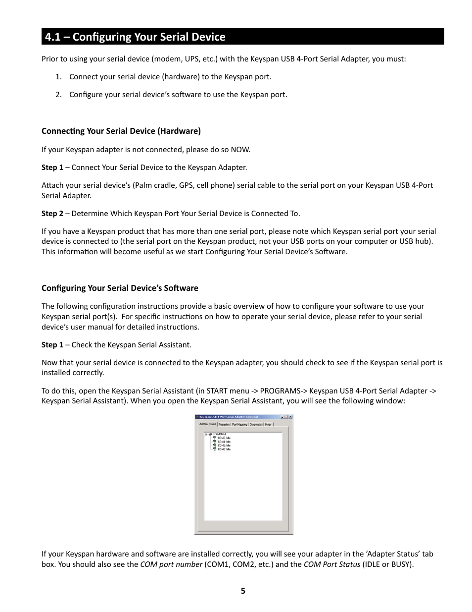 1 – configuring your serial device | Keyspan USA-49WG User Manual | Page 5 / 23
