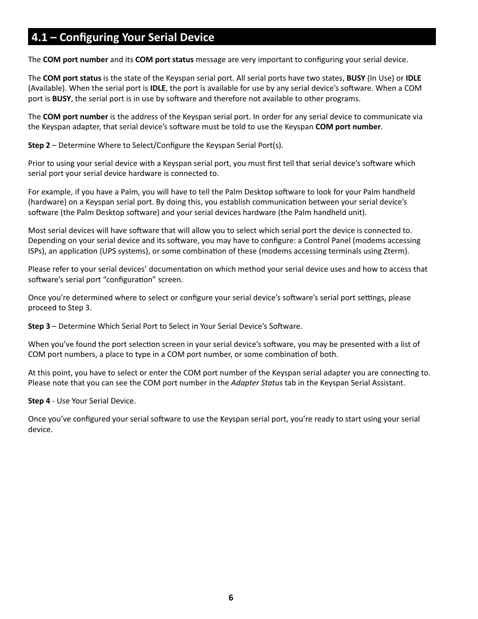 1 – configuring your serial device | Keyspan USA-49WG User Manual | Page 6 / 23