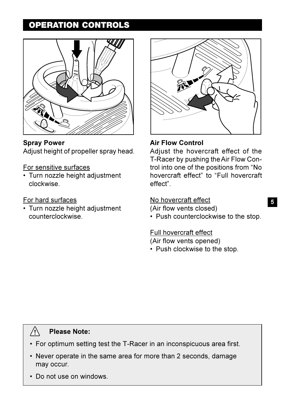 Operation controls | Karcher T350 T-Racer User Manual | Page 5 / 8