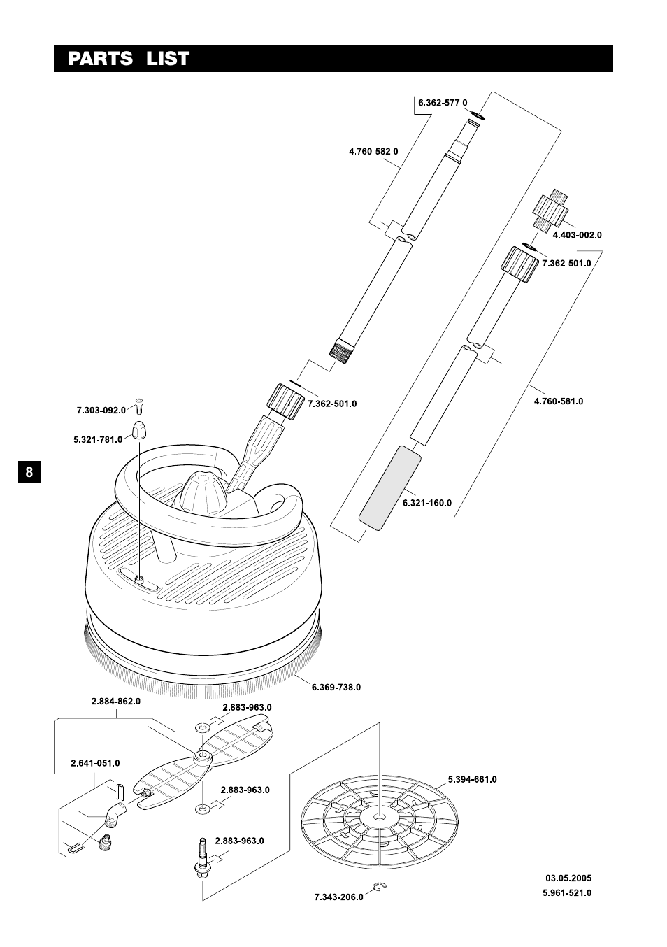 Parts list | Karcher T350 T-Racer User Manual | Page 8 / 8