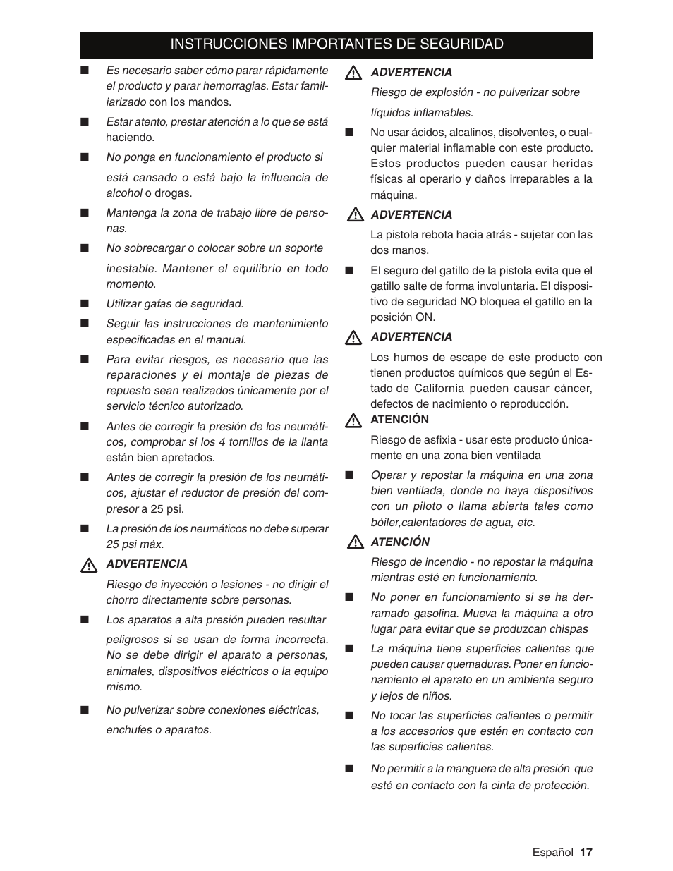 Instrucciones importantes de seguridad | Karcher G2800XH User Manual | Page 17 / 40