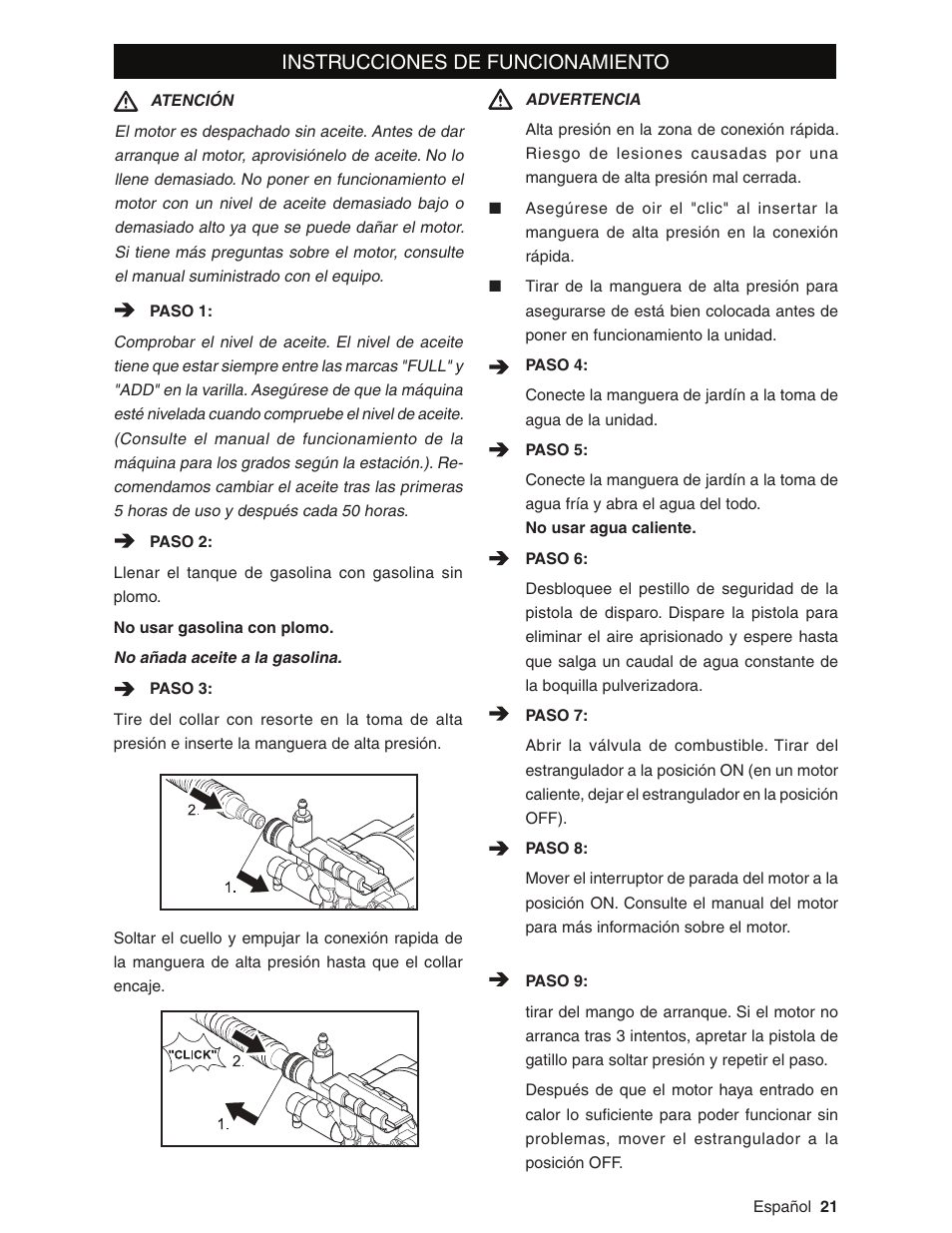 Instrucciones de funcionamiento | Karcher G2800XH User Manual | Page 21 / 40