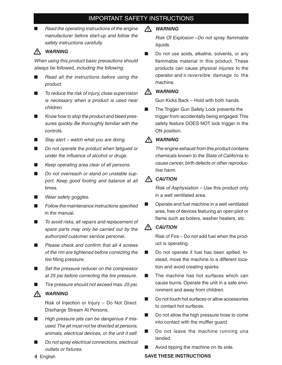 Important safety instructions | Karcher G2800XH User Manual | Page 4 / 40