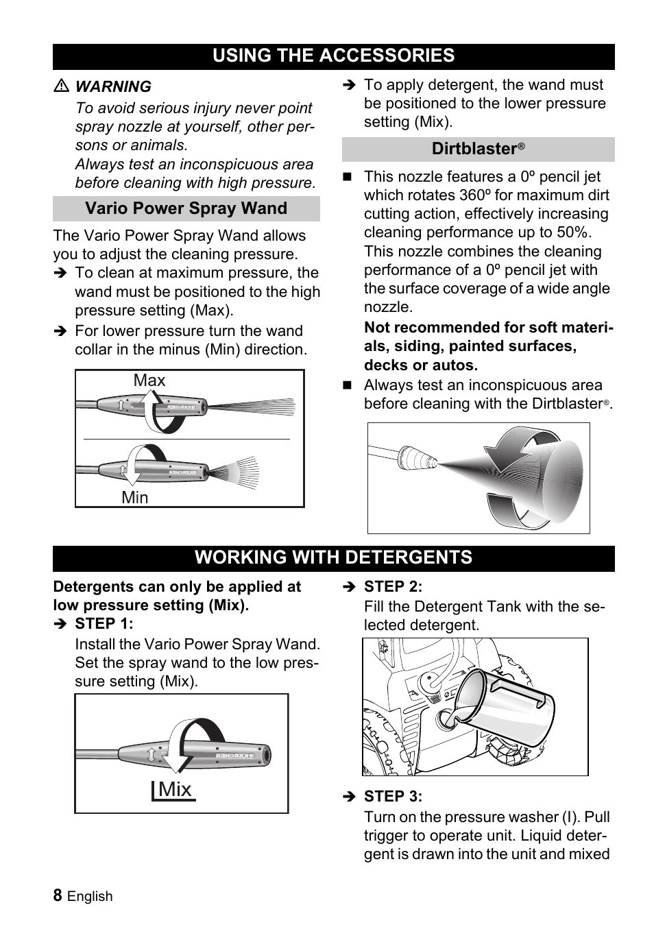 Using the accessories, Working with detergents | Karcher K 5.690 User Manual | Page 8 / 17