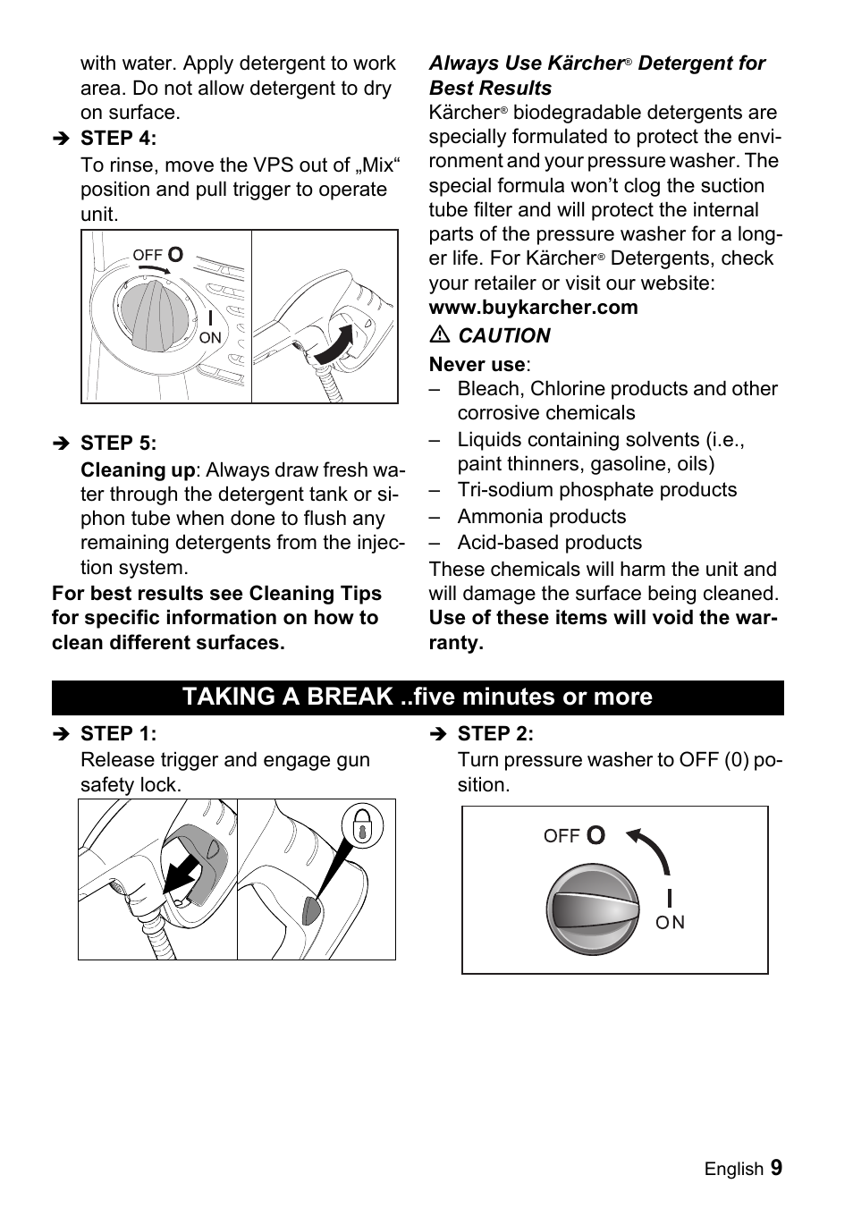 Taking a break ..five minutes or more | Karcher K 5.690 User Manual | Page 9 / 17