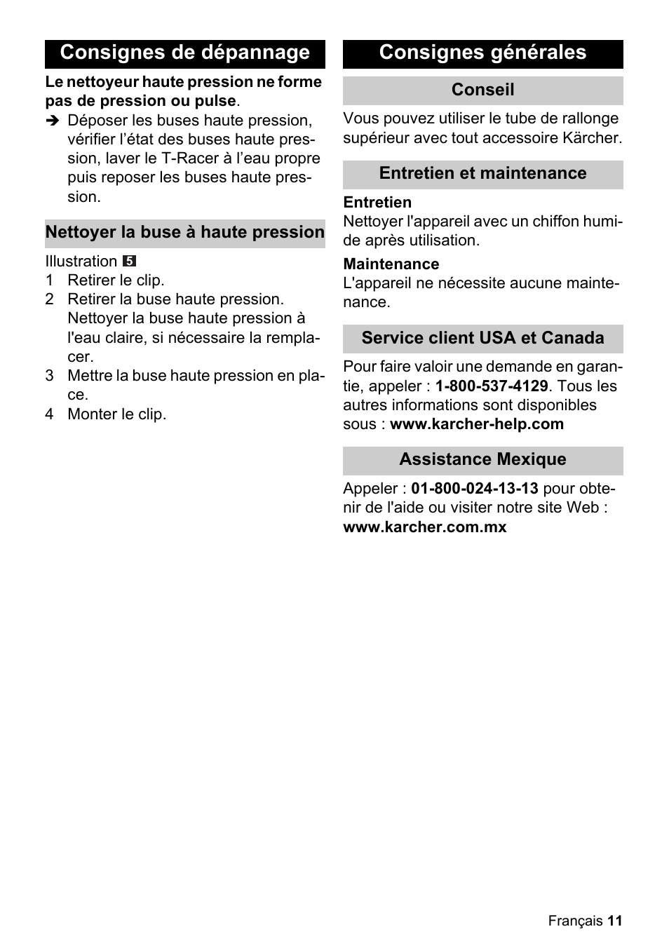 Consignes de dépannage, Consignes générales | Karcher T-RACER T 200 User Manual | Page 11 / 12