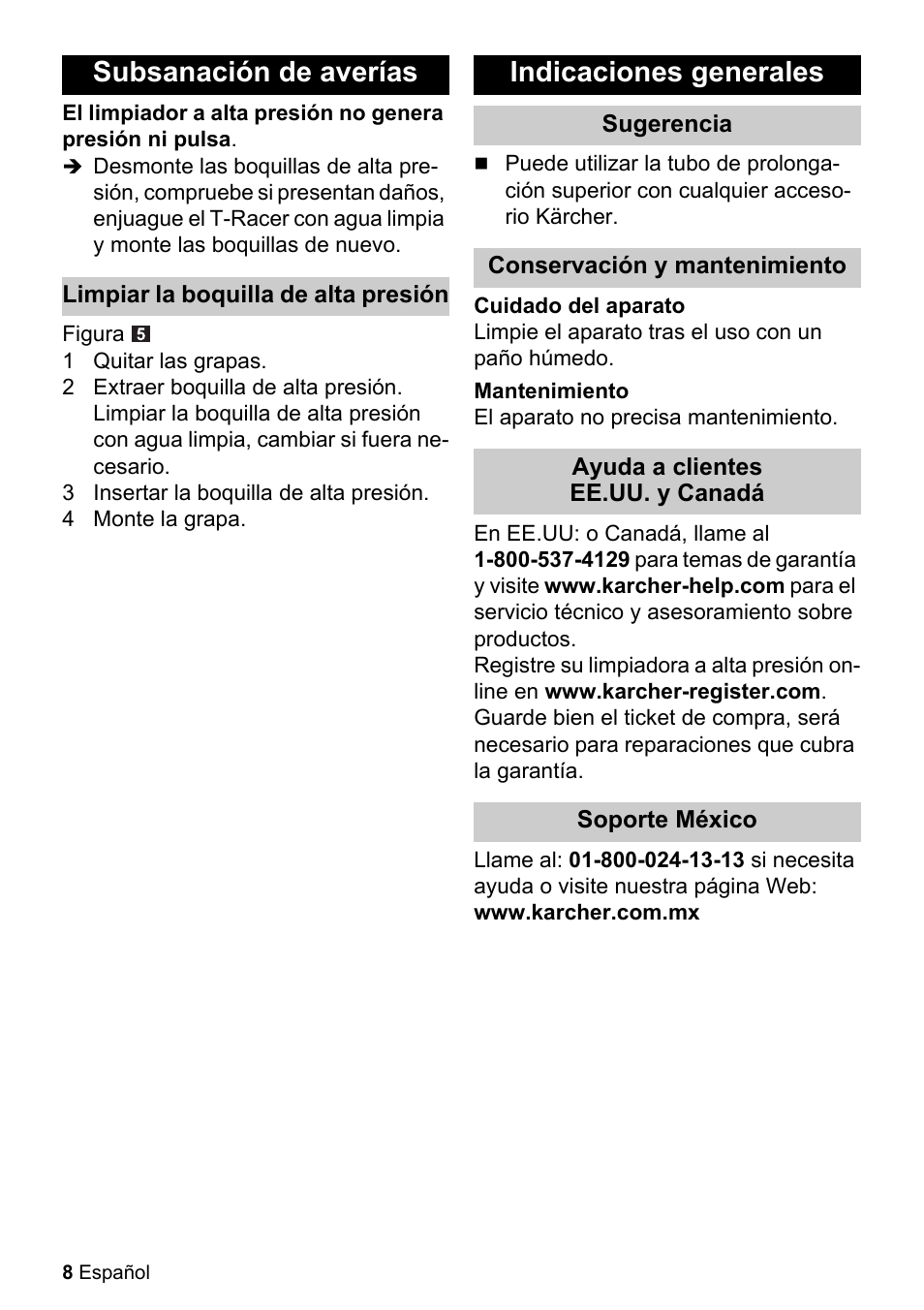Subsanación de averías, Indicaciones generales | Karcher T-RACER T 200 User Manual | Page 8 / 12