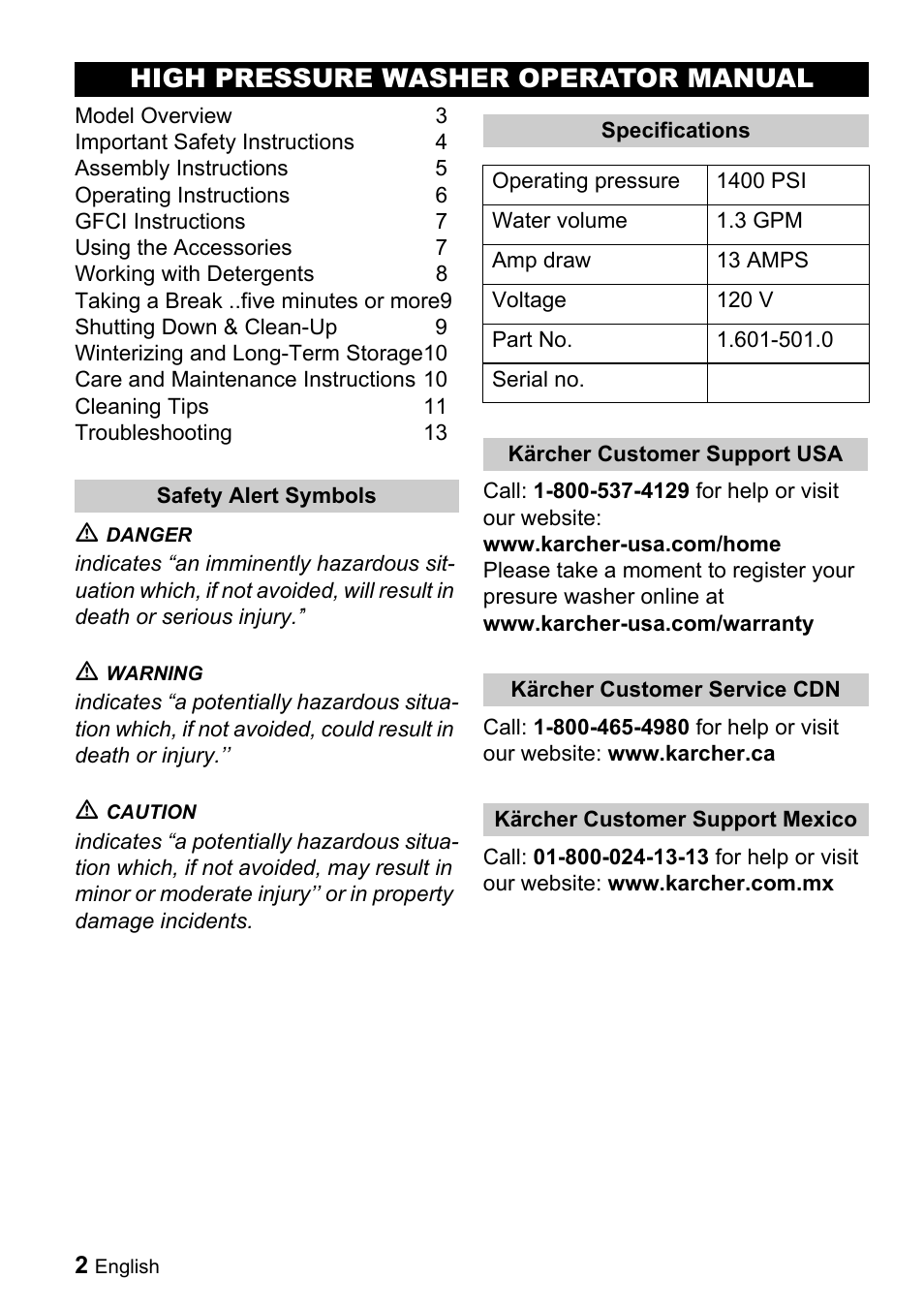 High pressure washer operator manual | Karcher K 2.55 User Manual | Page 2 / 44