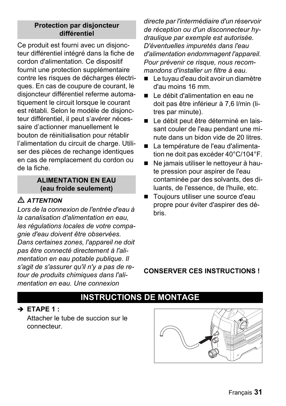 Instructions de montage | Karcher K 2.55 User Manual | Page 31 / 44