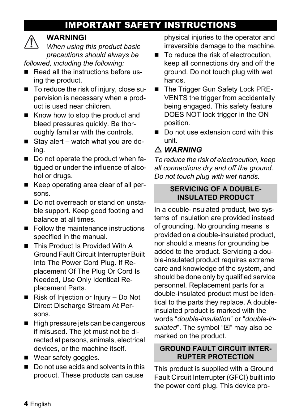 Important safety instructions | Karcher K 2.55 User Manual | Page 4 / 44