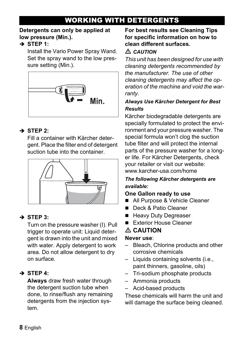 Working with detergents | Karcher K 2.55 User Manual | Page 8 / 44