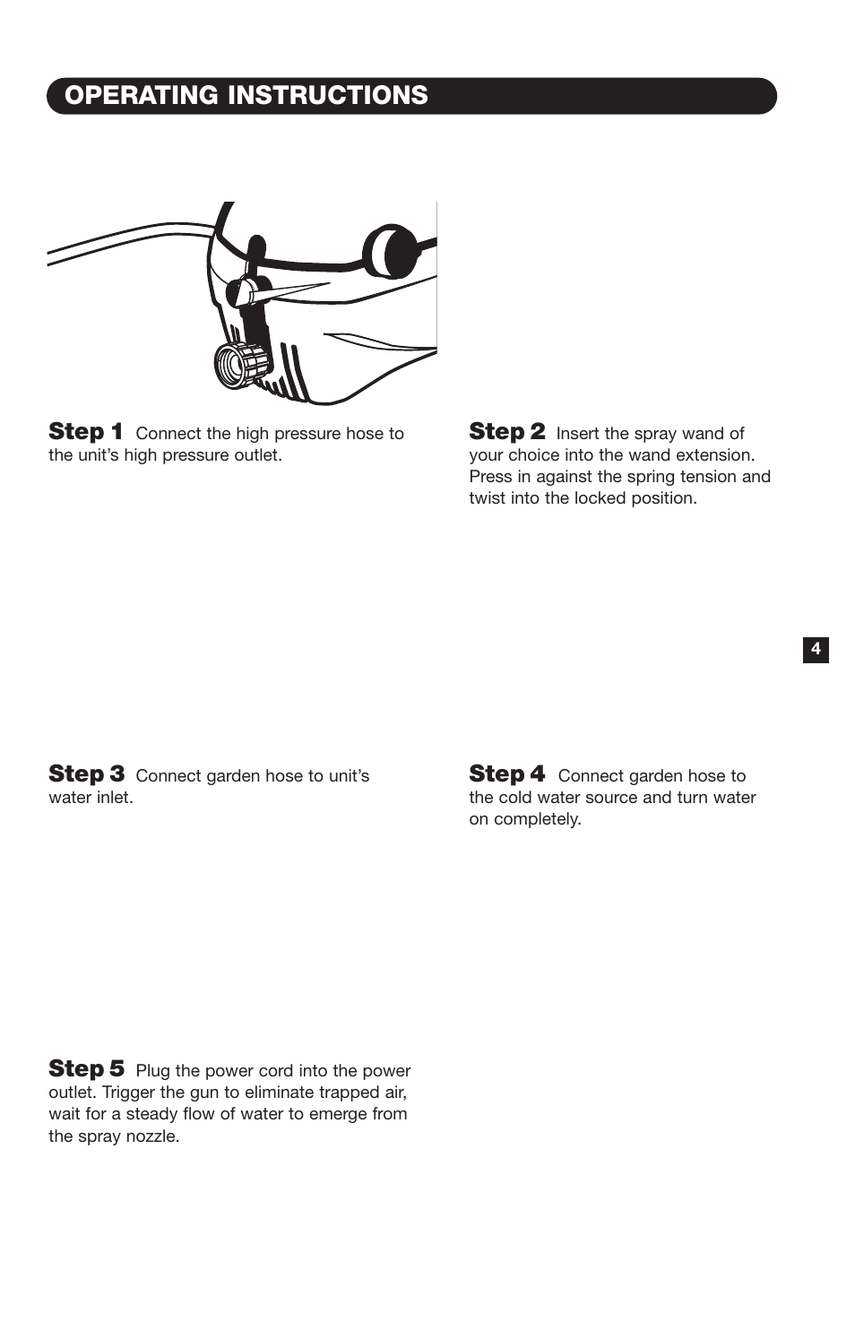 Operating instructions, Step 1, Step 2 | Step 3, Step 4, Step 5 | Karcher K 460 M User Manual | Page 5 / 12