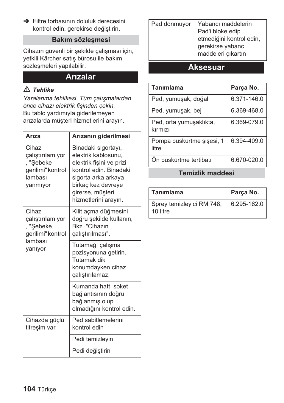 Arõzalar, Aksesuar | Karcher BDP 1500 User Manual | Page 104 / 220