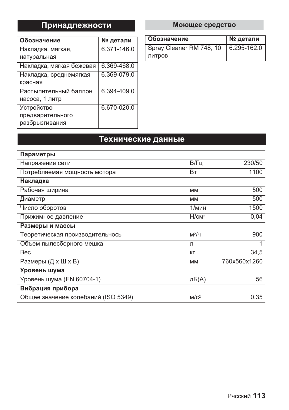 Ɉɪɢɧɚɞɥɟɠɧɨɫɬɢ, Ɍɟɯɧɢɱɟɫɤɢɟ ɞɚɧɧɵɟ | Karcher BDP 1500 User Manual | Page 113 / 220