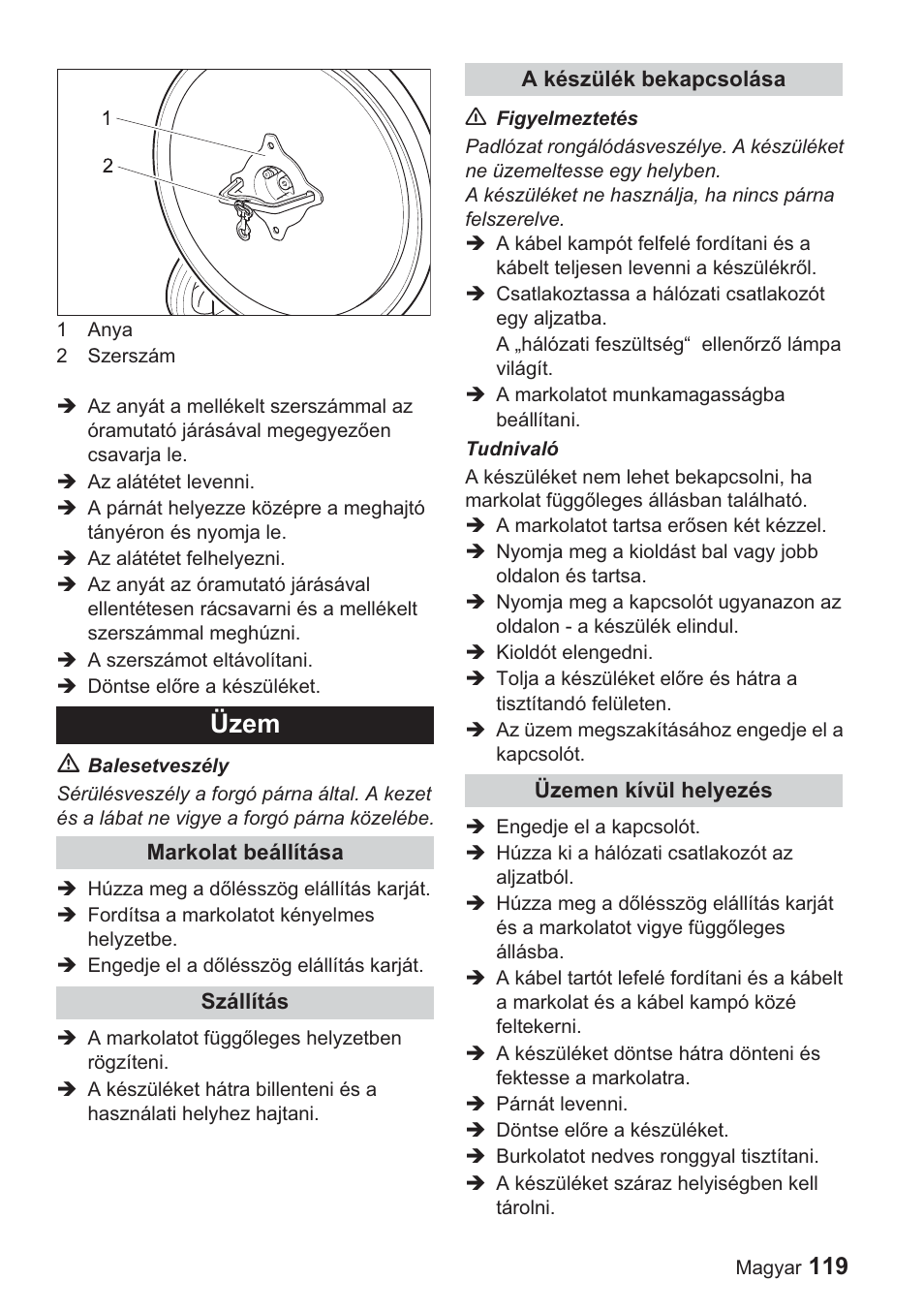 Üzem | Karcher BDP 1500 User Manual | Page 119 / 220