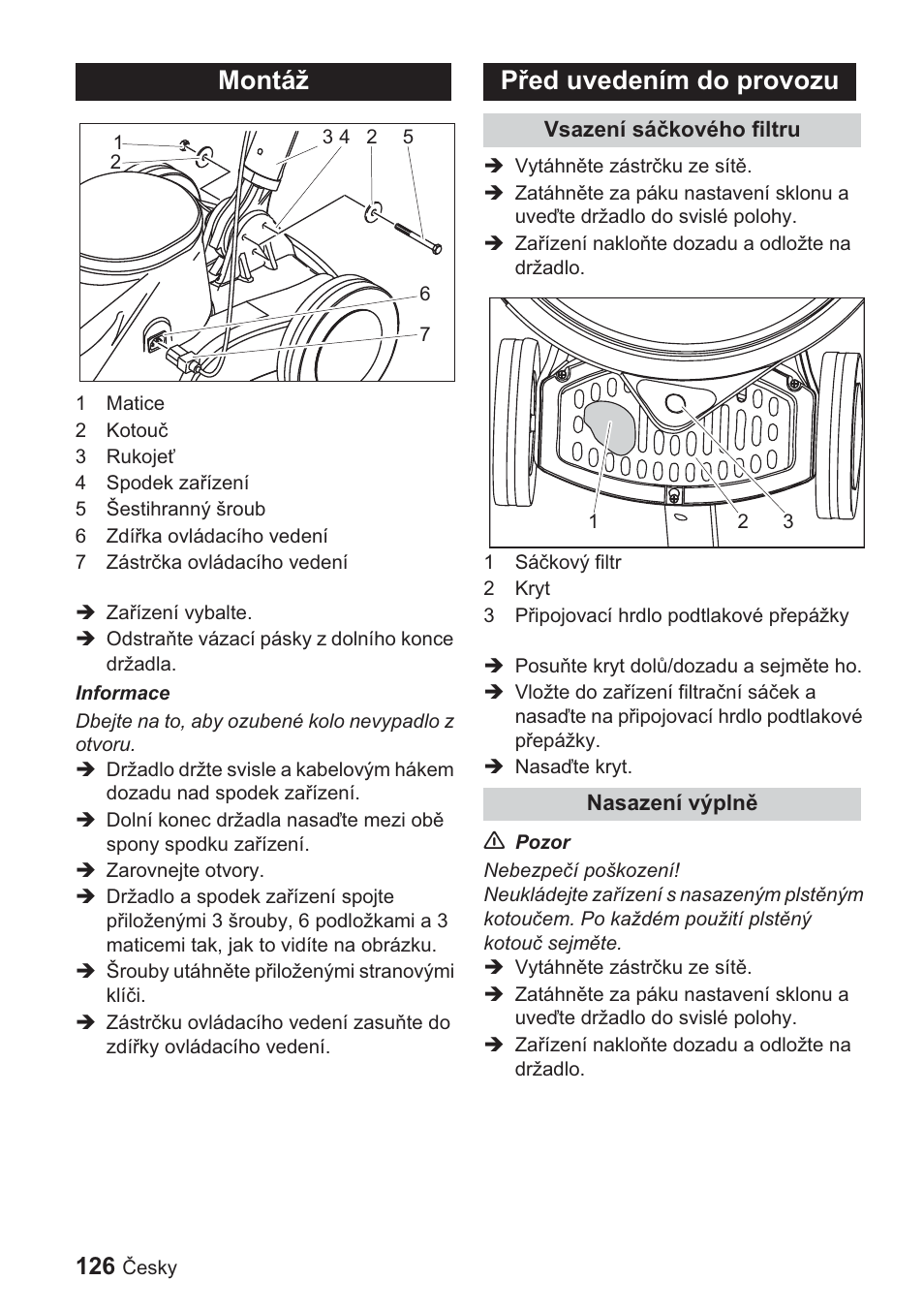 Montáž, Pĝed uvedením do provozu | Karcher BDP 1500 User Manual | Page 126 / 220