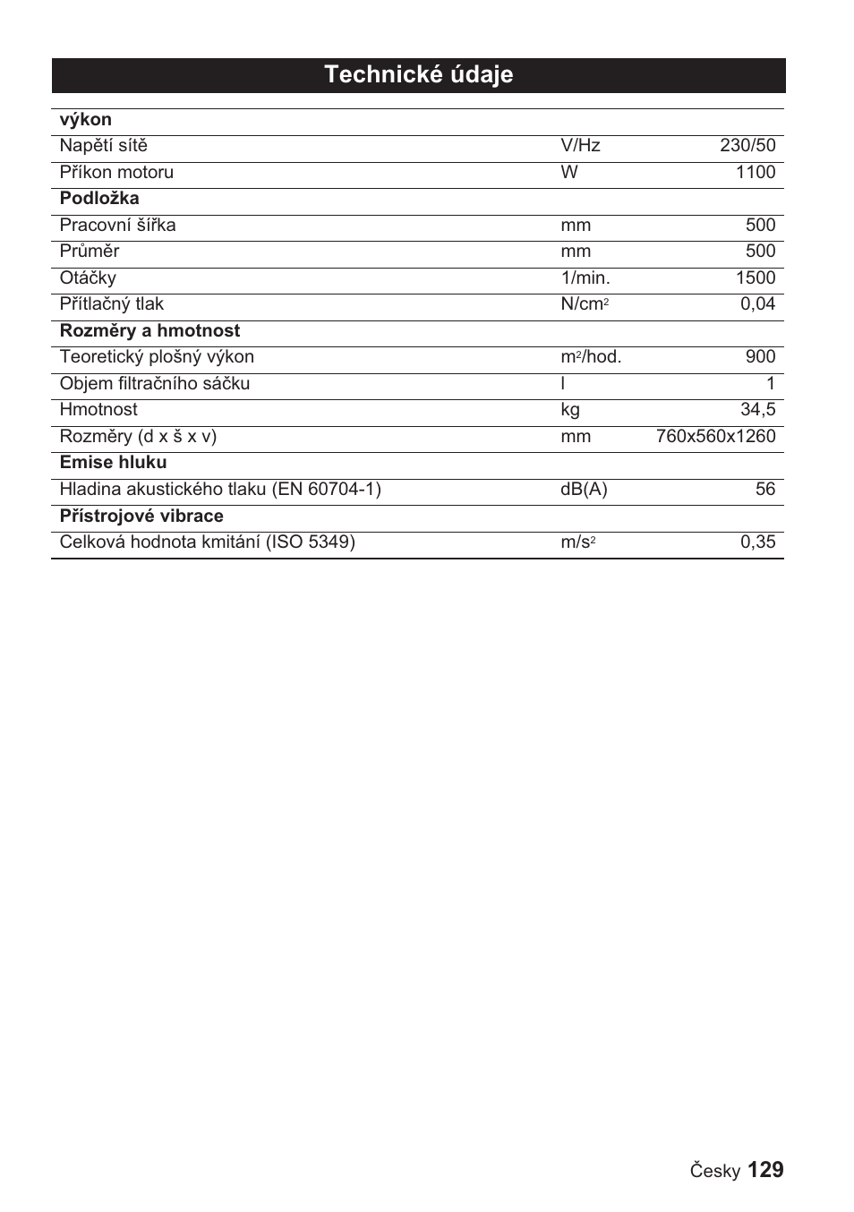 Technické údaje | Karcher BDP 1500 User Manual | Page 129 / 220