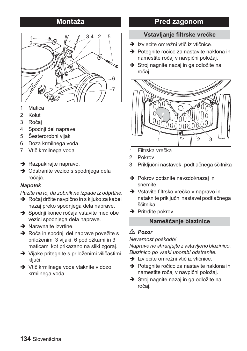 Montaža, Pred zagonom | Karcher BDP 1500 User Manual | Page 134 / 220