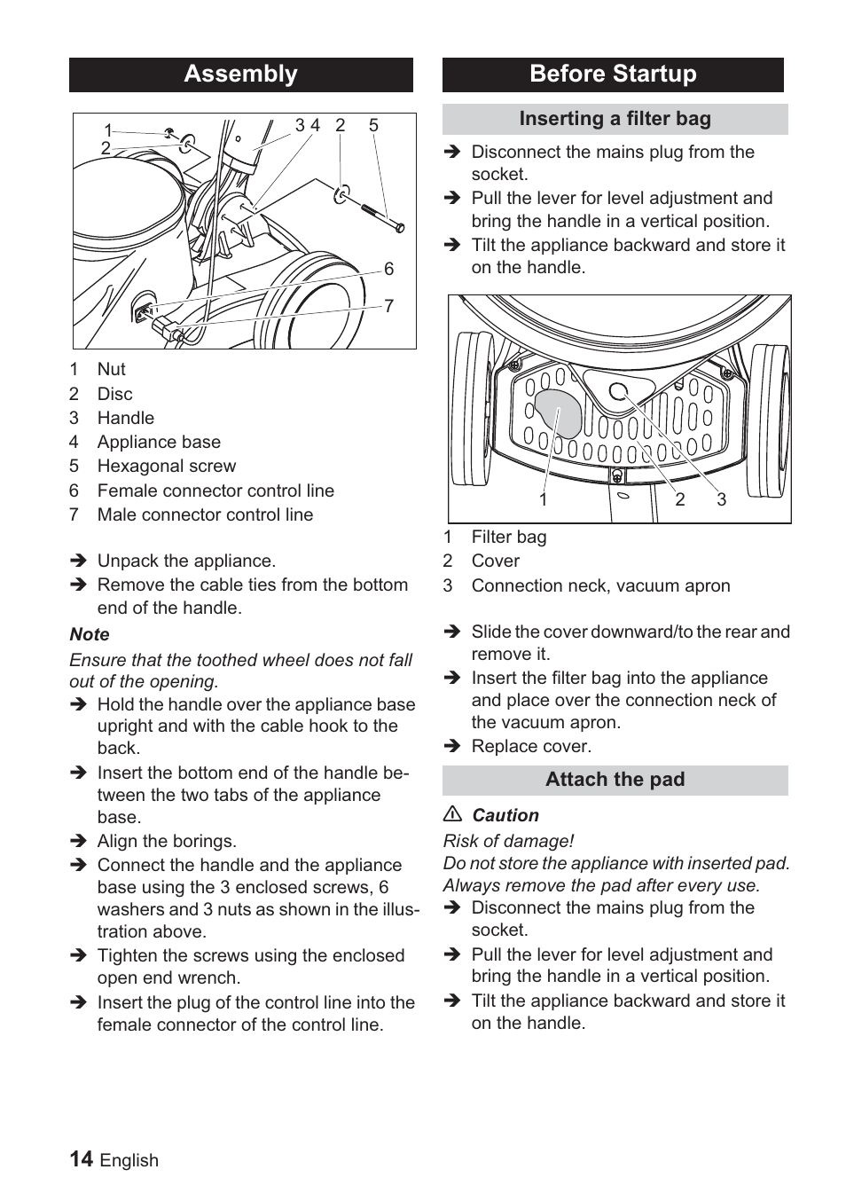 Assembly, Before startup | Karcher BDP 1500 User Manual | Page 14 / 220