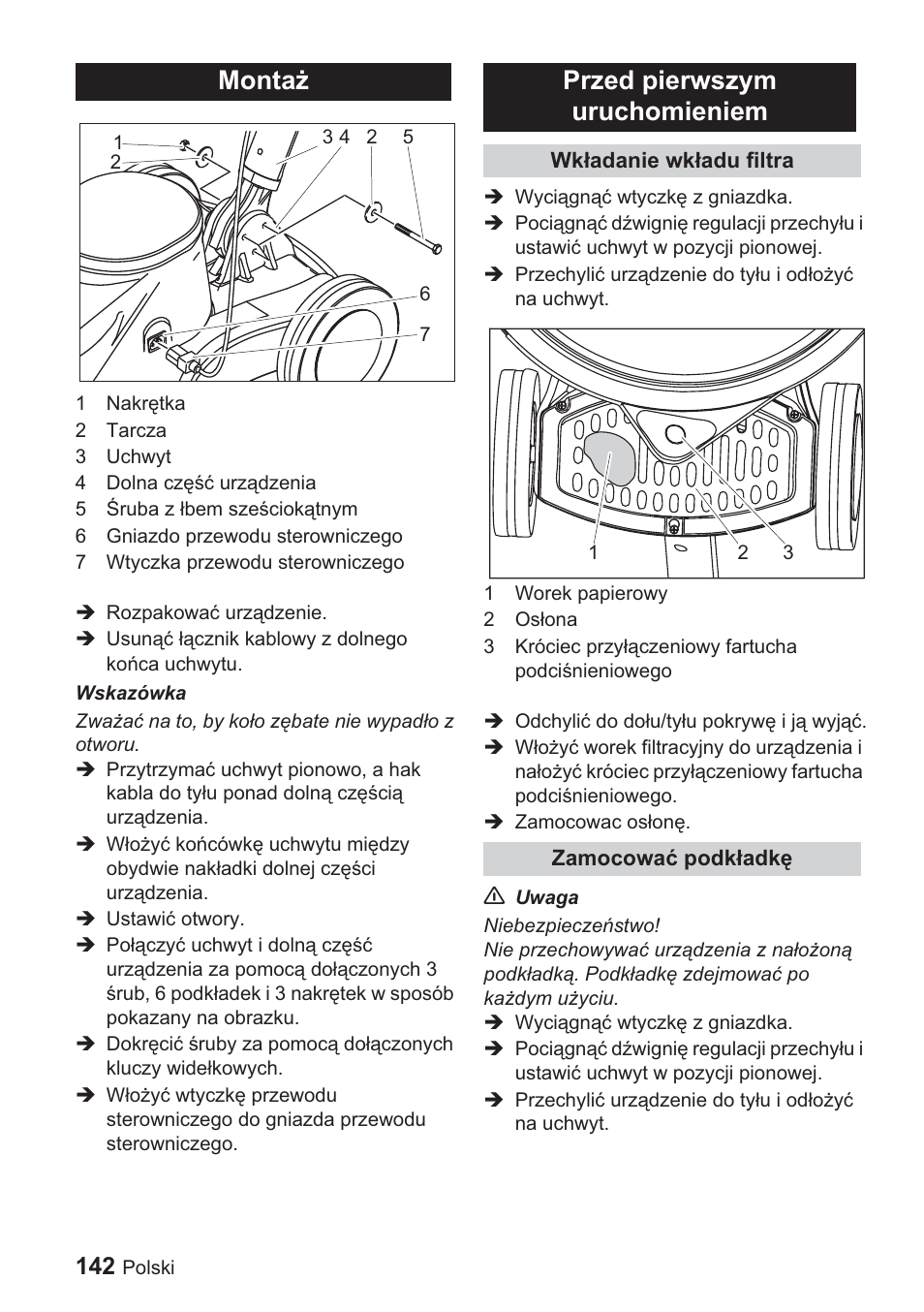 Montaī, Przed pierwszym uruchomieniem | Karcher BDP 1500 User Manual | Page 142 / 220