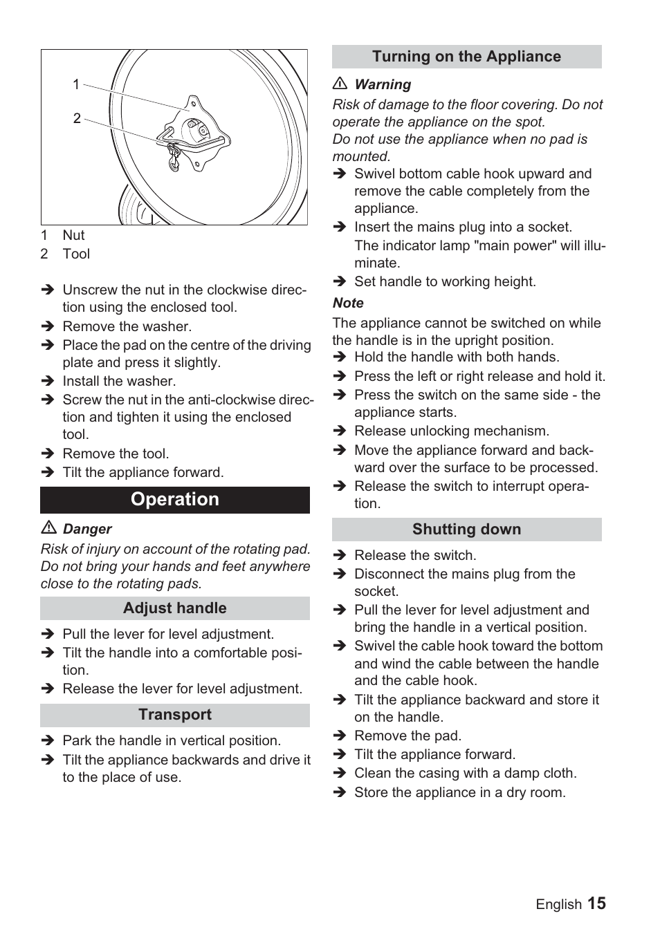 Operation | Karcher BDP 1500 User Manual | Page 15 / 220