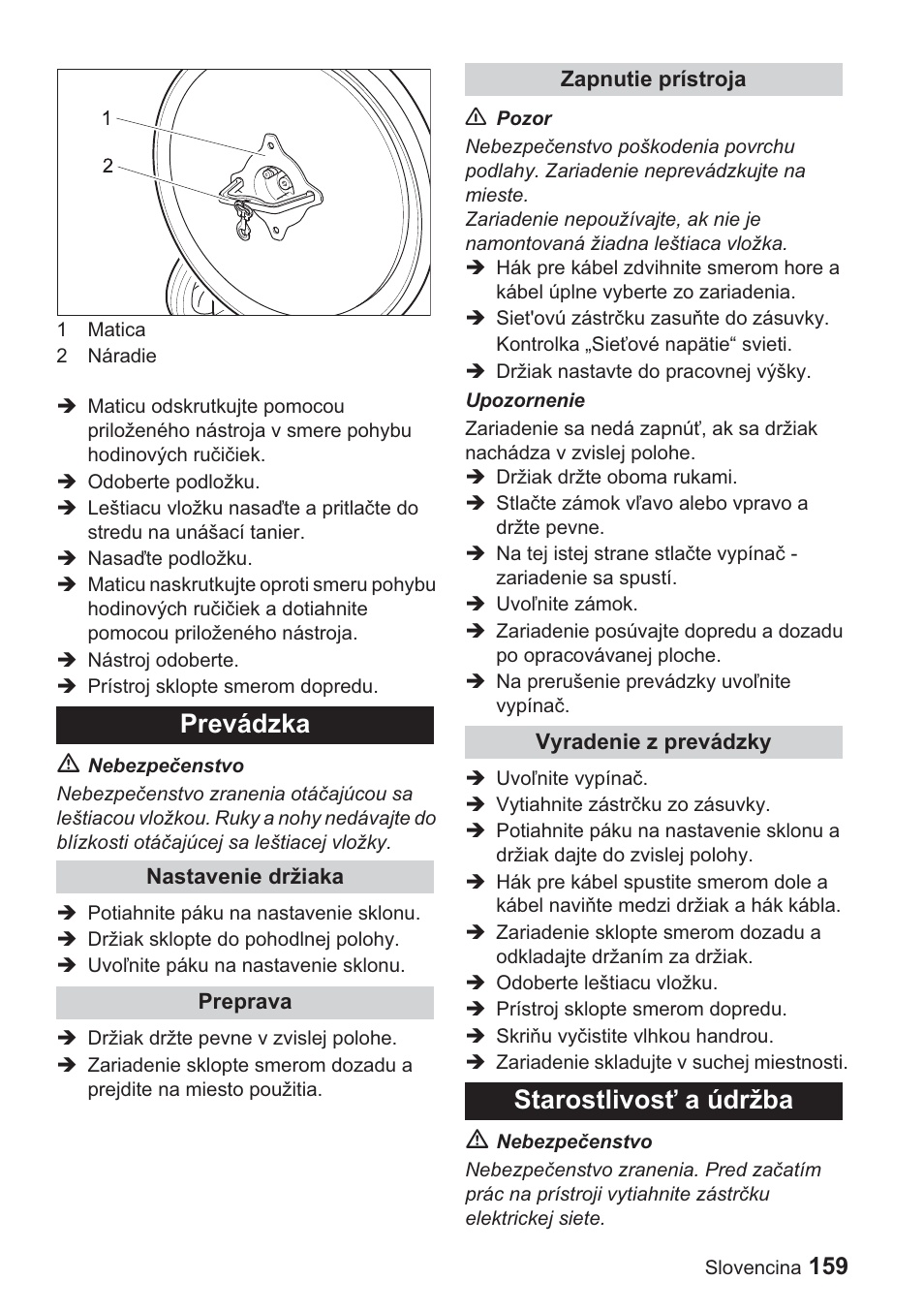 Prevádzka, Starostlivosģ a údržba | Karcher BDP 1500 User Manual | Page 159 / 220