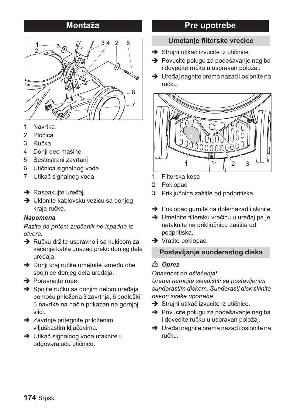 Montaža, Pre upotrebe | Karcher BDP 1500 User Manual | Page 174 / 220