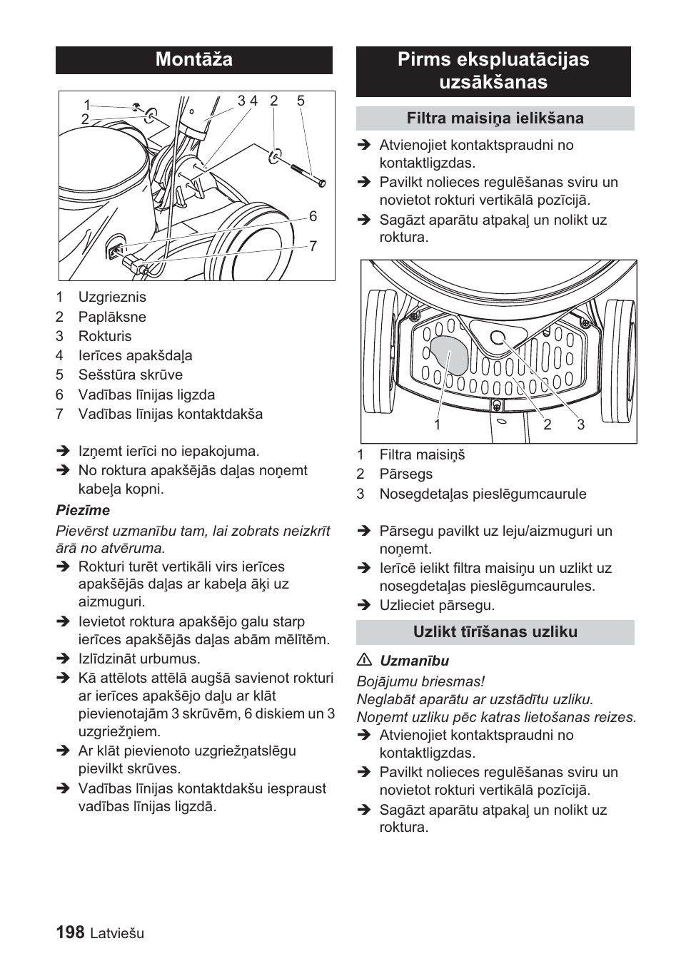 Montɨža, Pirms ekspluatɨcijas uzsɨkšanas | Karcher BDP 1500 User Manual | Page 198 / 220