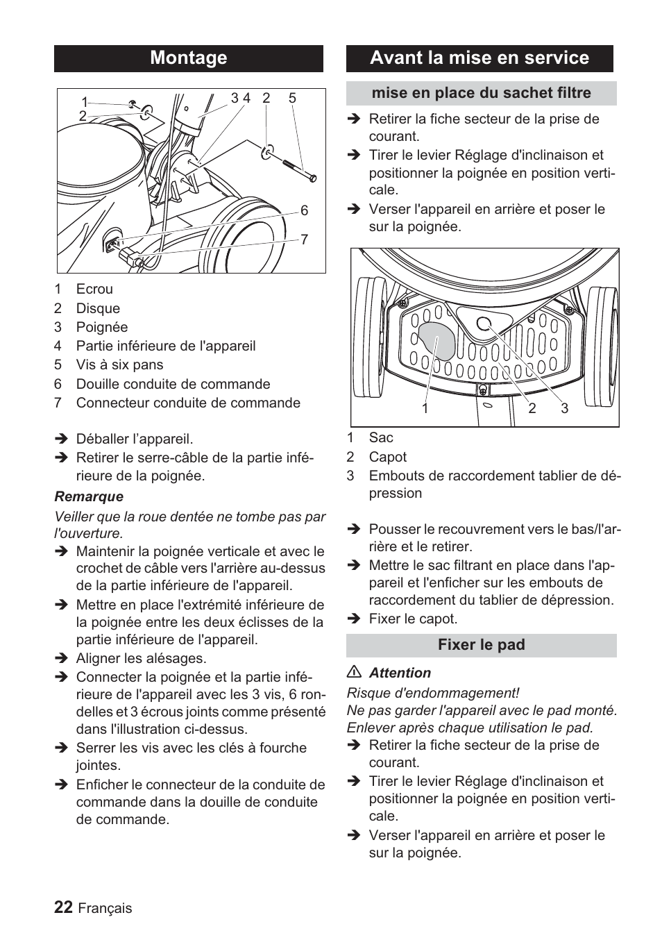 Montage, Avant la mise en service | Karcher BDP 1500 User Manual | Page 22 / 220