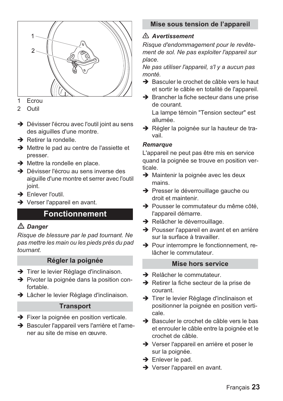 Fonctionnement | Karcher BDP 1500 User Manual | Page 23 / 220