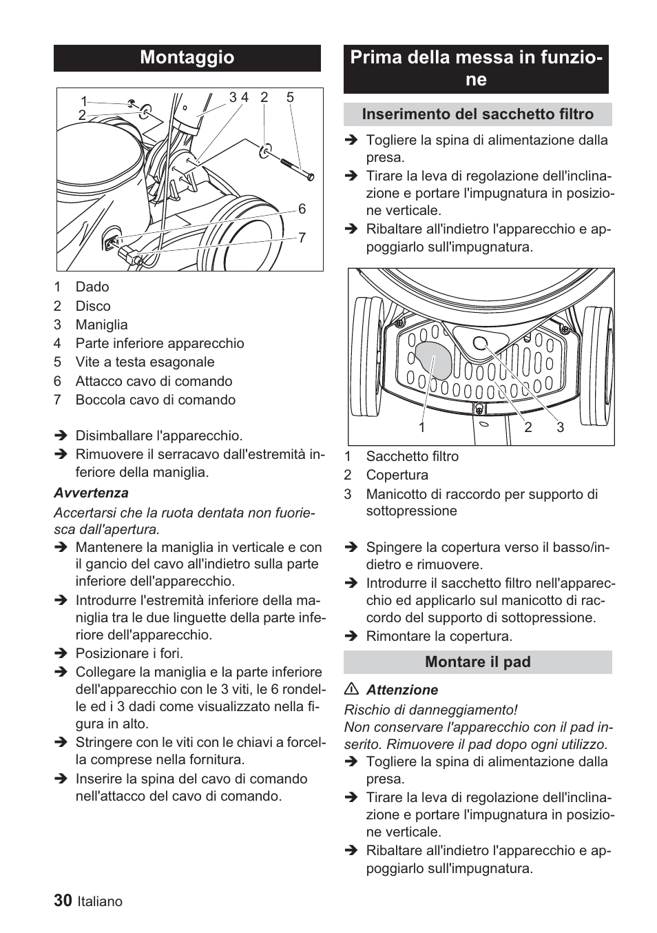 Montaggio, Prima della messa in funzio- ne | Karcher BDP 1500 User Manual | Page 30 / 220