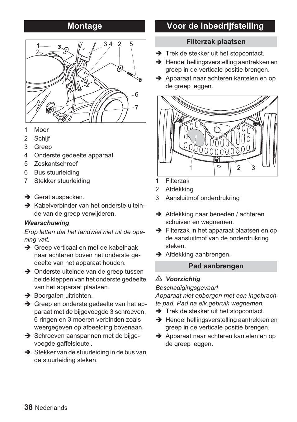 Montage, Voor de inbedrijfstelling | Karcher BDP 1500 User Manual | Page 38 / 220