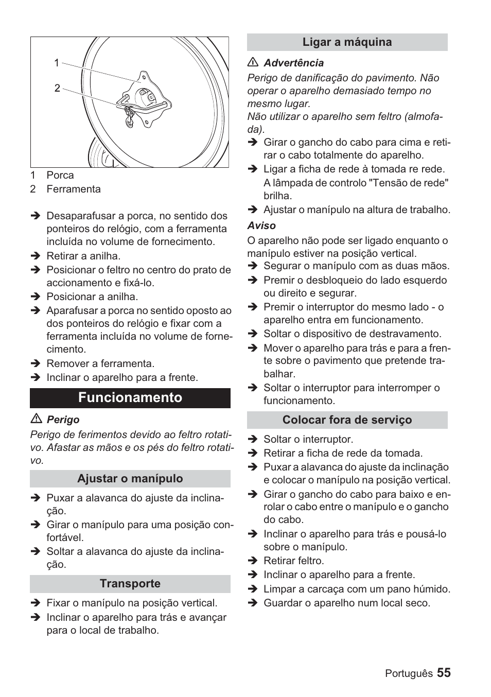 Funcionamento | Karcher BDP 1500 User Manual | Page 55 / 220