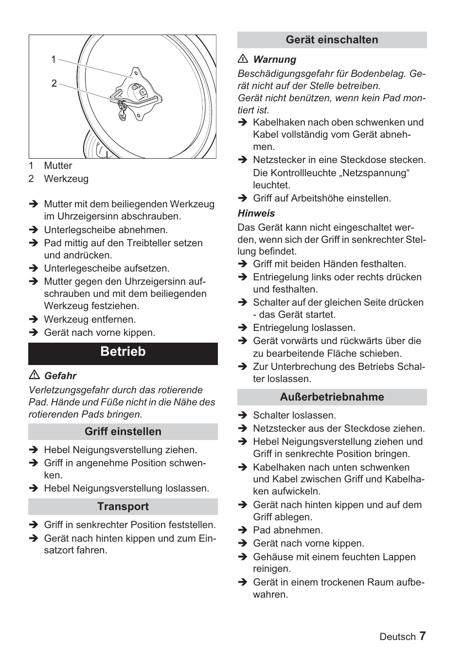 Betrieb | Karcher BDP 1500 User Manual | Page 7 / 220